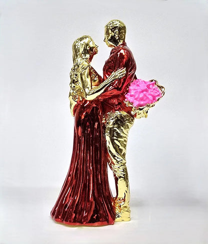 Gold Art India Romantic Couple Figurine Gold-Plated with Red Dress – 6 Inch
