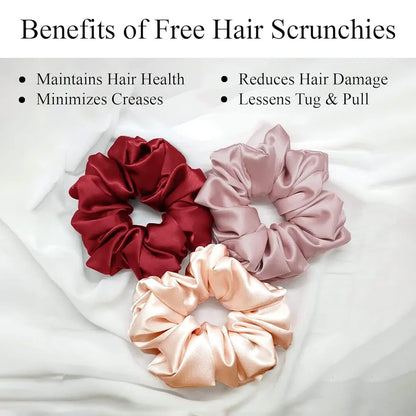 Cloth Fusion Satin Pillow Cover Set of 2 for Pillow Case with 3 Satin Soft Scrunchies for Women Crimson Red