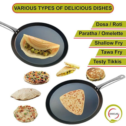 Amicus Preseasoned 26 Cm Iron Tawa for Dosa Roti Uttapam Chapati Flat Iron Tava 1 Kg Black
