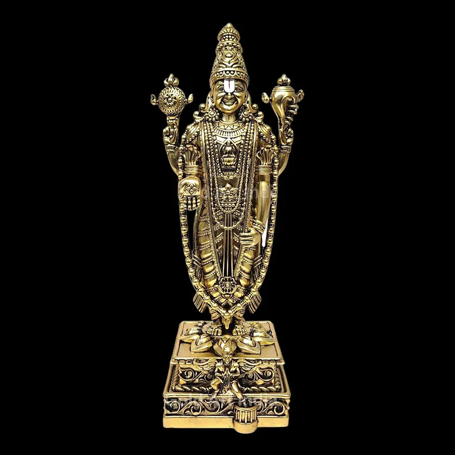 Gold Art India Lord Tirupati Balaji Gold Plated Antique Matte Idol with Garuda