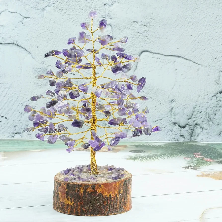 Crocon Amethyst Gemstone Money Tree Feng Shui Bonsai Golden Wire