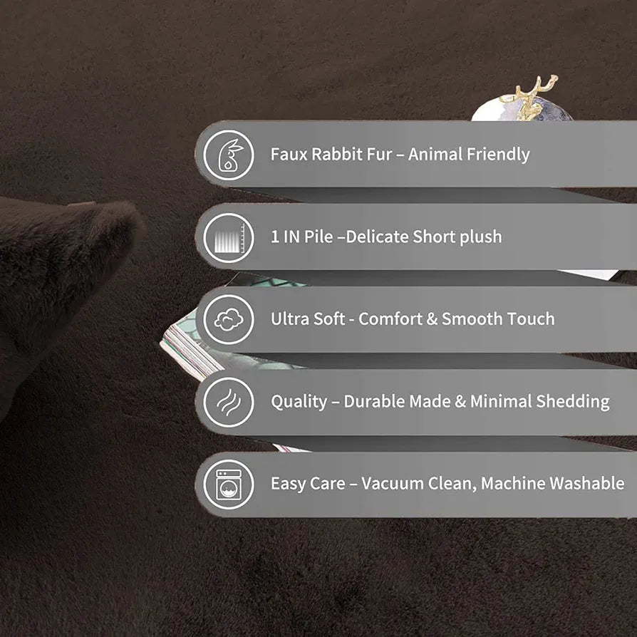 Luxe Home Ruffle Bath Mat Rabbit Fur 1000 GSM Bathroom Door Foot Mats Rug Colour Chocolate
