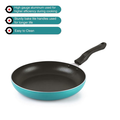 Cello Non Stick Fry Pan Induction Base with Detachable Handle, 24cm, Green | Cookware with Non Stick Coating