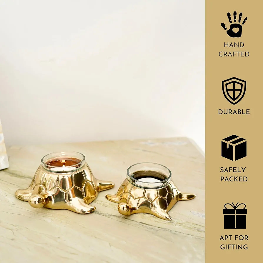 BEHOMA Golden Turtle Votive Holder Set of Mother and Child | Elegant Home and Office Dcor Accessories for Living Room | Collectibles Perfect for Birthday, Mother's Day | Votives Candle Included