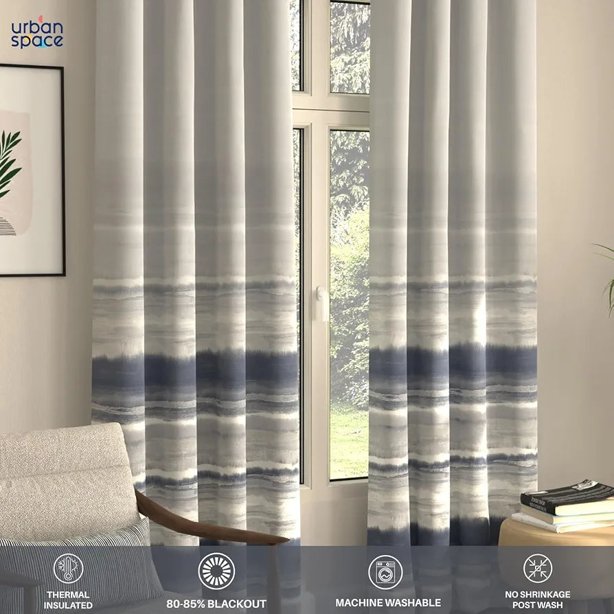 Urban Space Digital Printed Blackout Curtains for Door Bedroom Room Darkening Blackout Kids Decorative Curtains Coastal Tides Navy