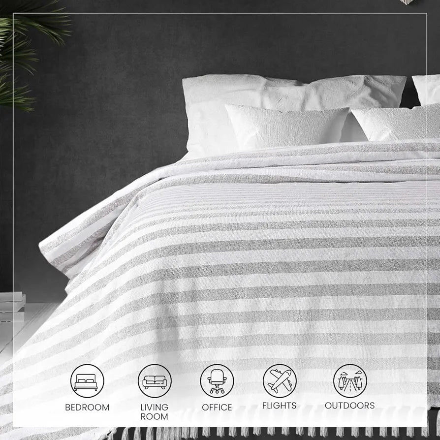 Sashaa World Striped Throw Bedcover Colour Grey/White