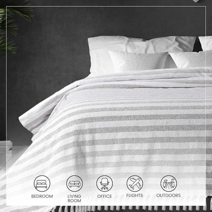 Sashaa World Striped Throw Bedcover Colour Grey/White