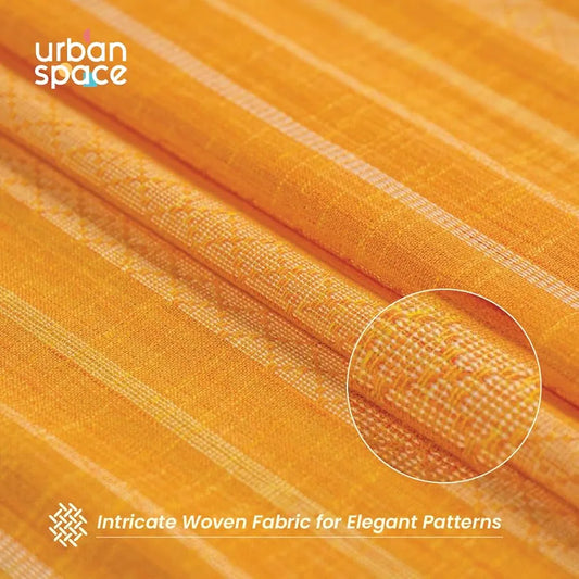 Urban Space Aari Collection Weaved Sheer Curtains for Window 5 feet Long Light Filtering Curtains with Eyelets and TieBack, Set of 2 Decorative Curtains for Living Room Vertical Weaves Yellow Colour