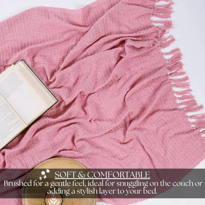 Homadorn Waffle Weave Cotton Throw Blanket Colour Pink