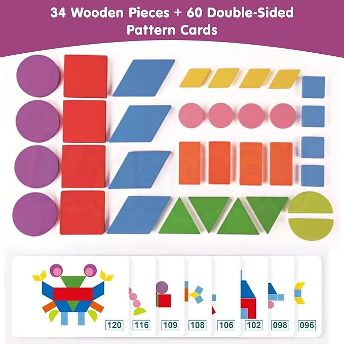 Kidology 34-Piece Wooden Shape Puzzle Toy Set for Toddlers Purple Colour