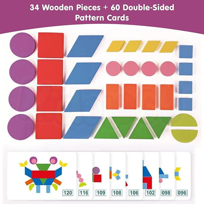 Kidology 34-Piece Wooden Shape Puzzle Toy Set for Toddlers Purple Colour