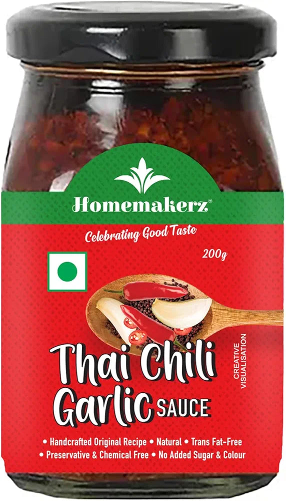 Homemakerz Thai Chili Garlic Sauce - Hot Garlic Sauce - 200 gm - Preservative Free, Chemical Free & Trans Fat-Free