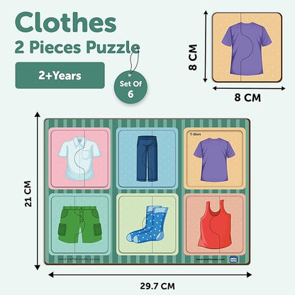 Mini Leaves 2 Piece Puzzle for Kids | Clothes Jigsaw Puzzle | Set of 6 Wooden Puzzles for Kids | Educational Toys