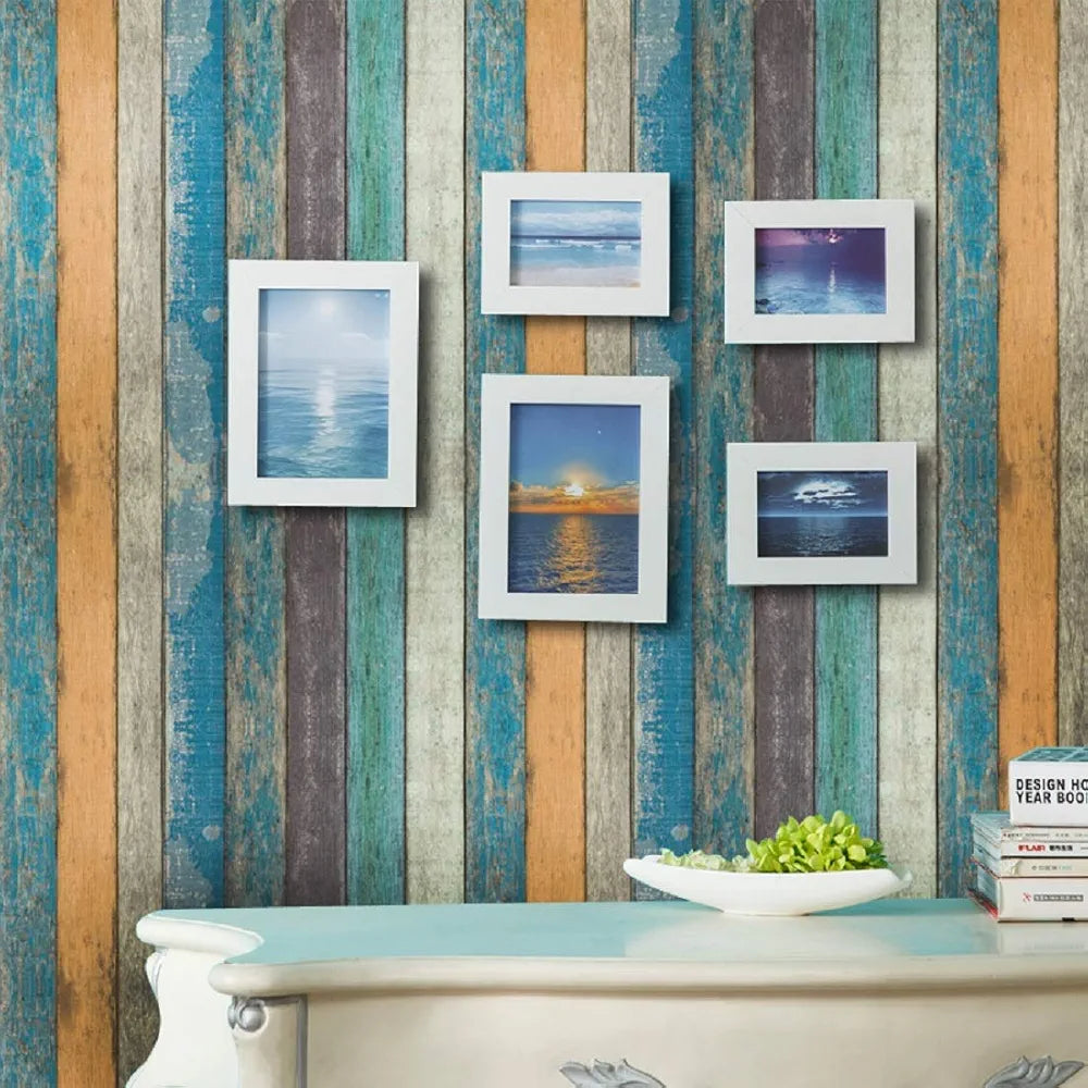 Jaamso Royals Multicolor Simulation Retro Striped Peel and Stick Self Adhesive Pvc Vinyl Wallpaper Design 11