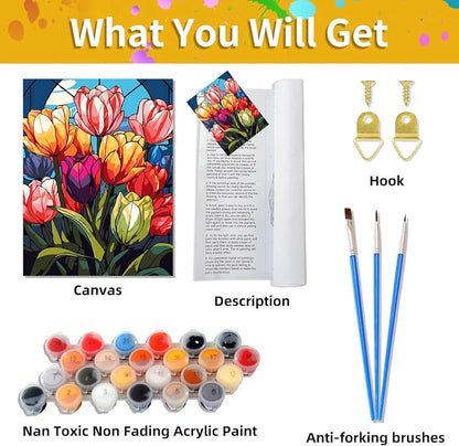 TREXEE Flower DIY Paint by Numbers Kit for Adults & Kids - Oil Paint by Numbers for Adults Beginner, Tulip Flowers Acrylic Paint by Numbers for Gift Home Wall Decor PNB 