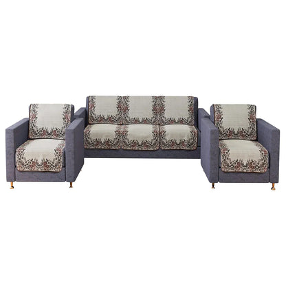 Kuber Industries Sofa Cover Set 5-Seater Couch Cover Brown Gulab Border Crown Sofa Cover Cream