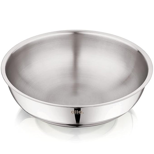 Allo Triply Stainless Steel Tasla Ideal Tasla for Curry Stir-Fry Deep-Fry Kadhai 26cm 3 litres