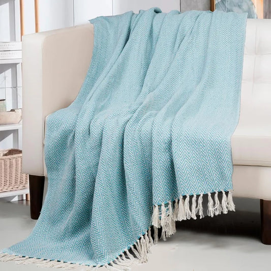 Homadorn All Season Cotton Weaved Throw Blanket Colour Aqua
