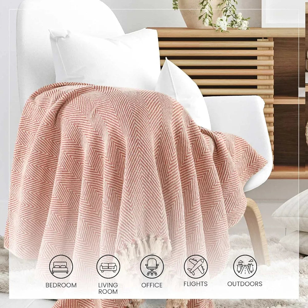 Sashaa World Striped Chevron Throw Blanket Colour Blush Pink