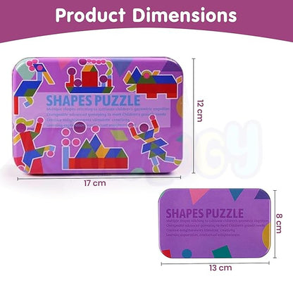 Kidology 34-Piece Wooden Shape Puzzle Toy Set for Toddlers Purple Colour