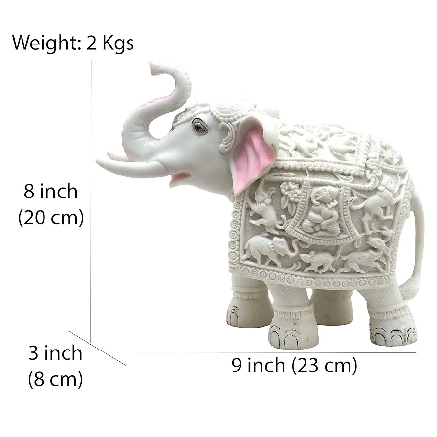 Kraftskala White Elephant Showpiece Animal Carving Big Size Marble Resin Aesthetic Statue