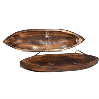 Pure Source India Antique Natural Wood Bote Shape Agarbatti Stand/Incense Holder