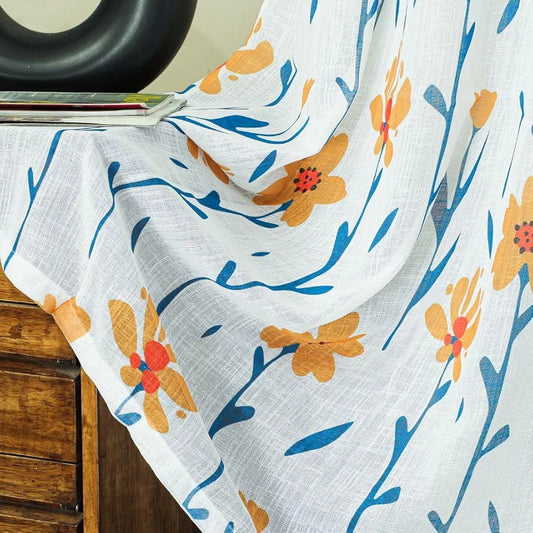 Homadorn Linen Sheer Printed Semi Transparent Curtains for Window Set of 2 Colour Yellow Sunshine