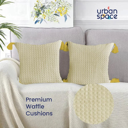 Urban Space Waffle Cotton Cushion Cover Set of 2 Cushion Covers for Sofa, Bedroom, Living Room Waffle Beige