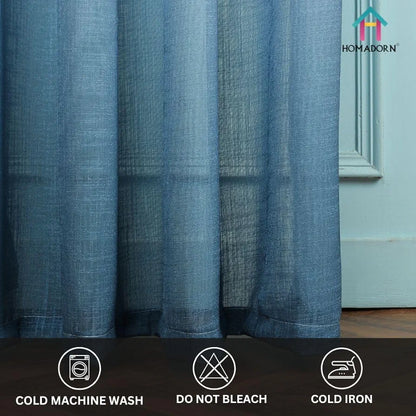 Homadorn Ombre Printed Linen Textured Sheer Curtains Yellow + Grey