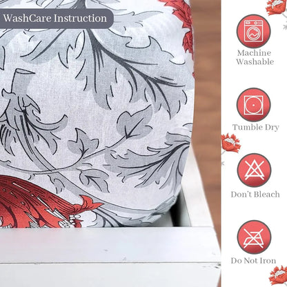 Divine Casa 144TC 100% Cotton Fitted Bedsheets Queen Size Printed Double King Bed Size Elasticated Fitted Bedspread with 2 Pillow Covers Colour Red Mist