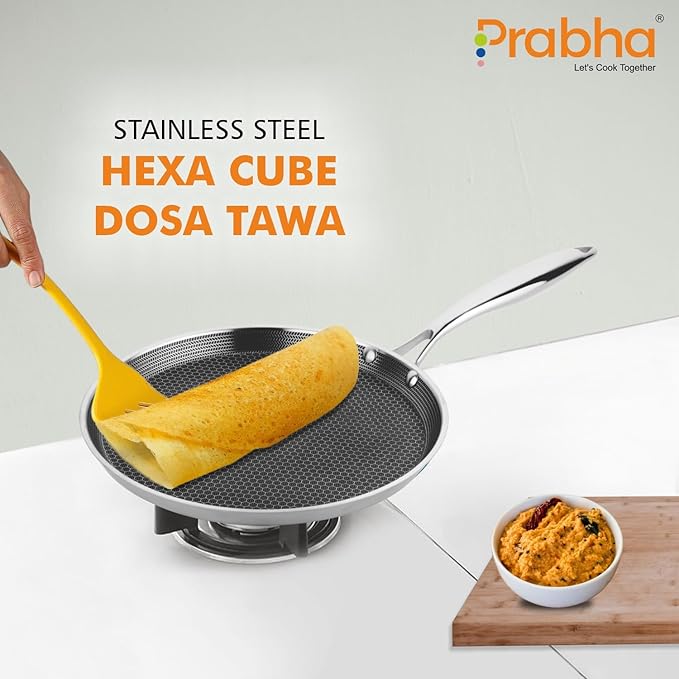Prabha Tri-Ply Stainless Steel Non Stick Coating Hexa Cube Dosa Tawa 28 cm