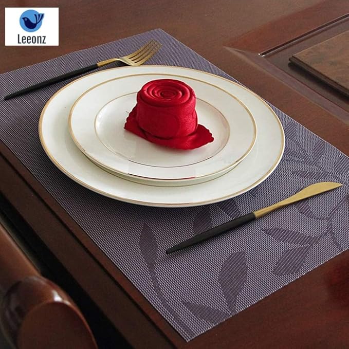 Leeonz Easy to Clean Non-Slip Heat Resistant Dining Table Mats Purple Set of 6pcs