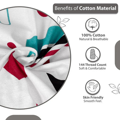 Divine Casa 144 TC Super Soft Cotton Bedsheet for Double Bed  144 Thread Count Abstract Colour Red Teal & White
