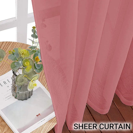 Cloth Fusion Plain Cotton Feel Sheer Door Curtains 9 Feet Long Set of 2 Semi-Transparent Light Pink