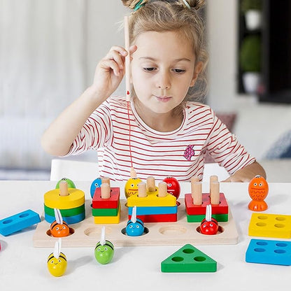 Kidology Montessori Toys for 1+ Year Old Wooden Shape Sorting & Toddler Fishing Toys
