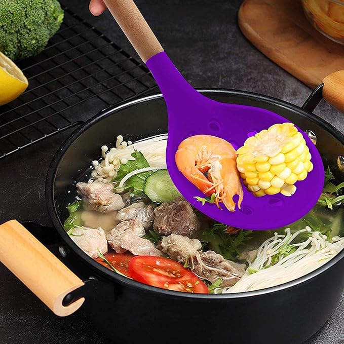 Woodtula Kitchen Silicone Slotted Skimmer with Good Grips Ergonomics Kitchen Cooking Baking Purple