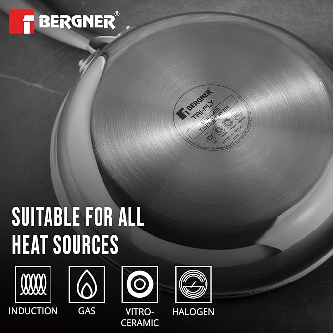 Bergner Hitech Triply Non-Stick 28 cm Frypan with Glass Lid