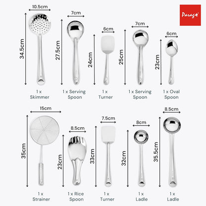 Parage Stainless Steel 10 Pieces Cooking Spoons Set | Kitchen Cooking Essential Set for Home