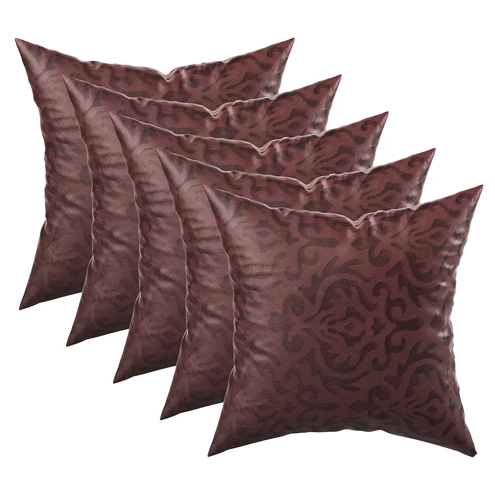Kuber Industries Set of 5 Washable & Removable Velvet Sofa Pillow Covers with Zip Floral Design Brown