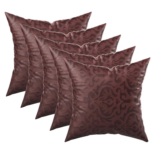 Kuber Industries Set of 5 Washable & Removable Velvet Sofa Pillow Covers with Zip Floral Design Brown