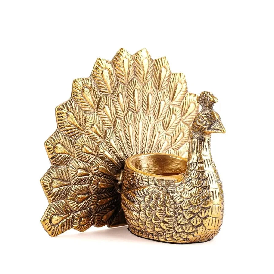 Behoma Metal Dancing Peacock Figurine for Good Luck and Love | Candle Holder for Home Dcor Tabletop Living | Showpiece for Valentine's Day, Birthday , Gold