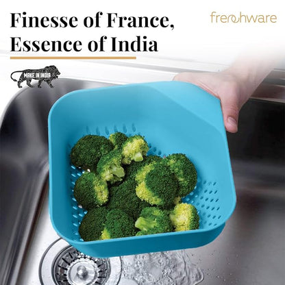 Frenchware 1 Unit Plastic Colander With Handles, Premium-grade Plastic, 100% Food Safe | Dishwasher Safe | Turquoise