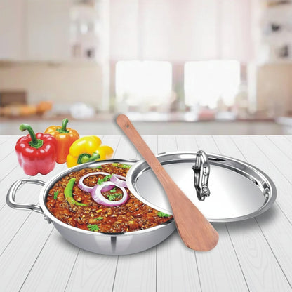 Human Hydro Tri-Ply Stainless Steel Kadai with SS Lid and Spatula 24cm 2.8L Induction Gas