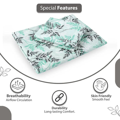 Divine Casa 144 TC 100% Cotton Bedsheet for Double Bed with 2 Pillow Cover Colour Blue Mint