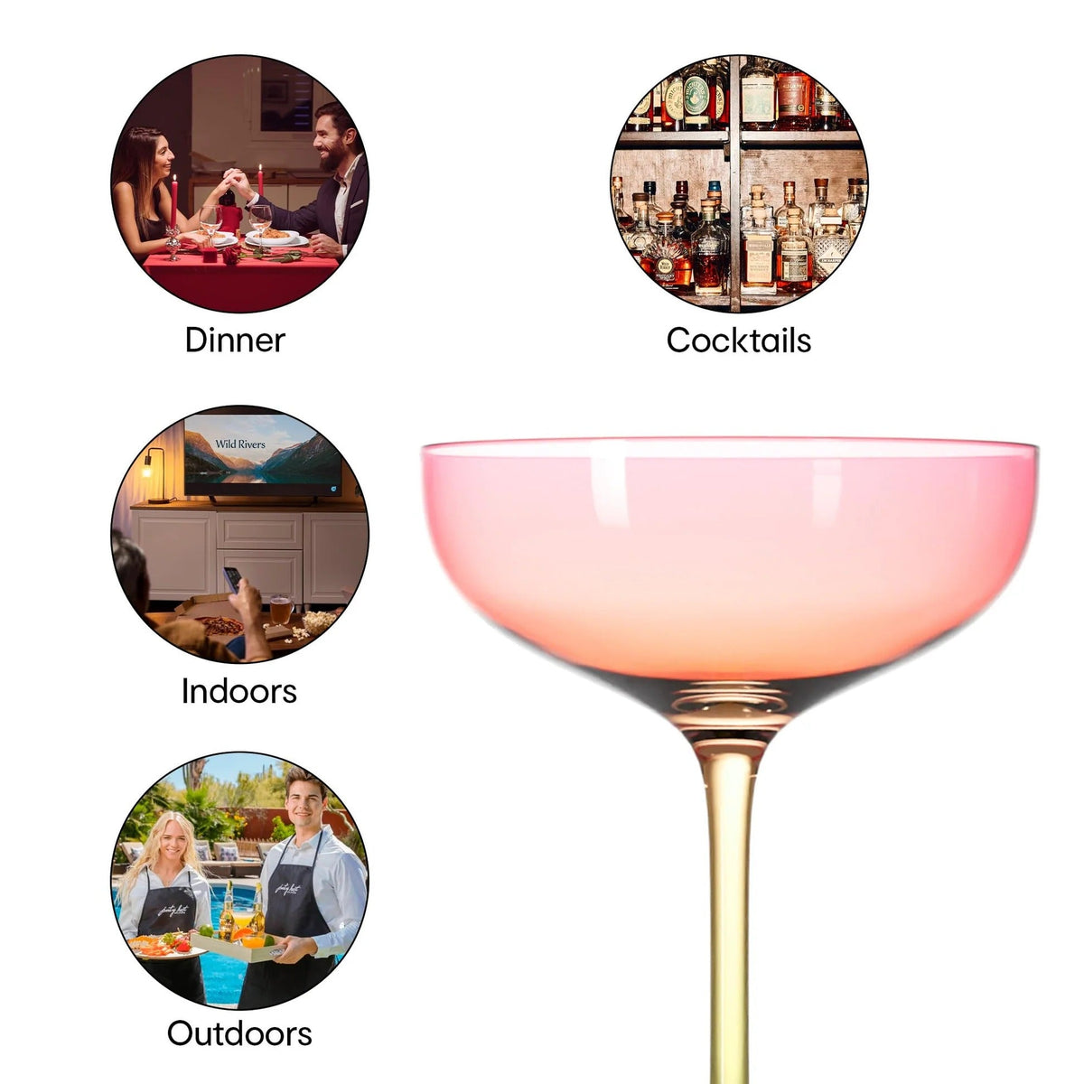 Anko Australia 400ml Dual Tone Champagne Coupe Set of 4 | Yellow & Pink