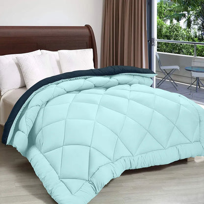 Cloth Fusion Reversible AC Comforter Single Bed Soft Microfibre Quilt Blanket for Winter Navy & Light Blue
