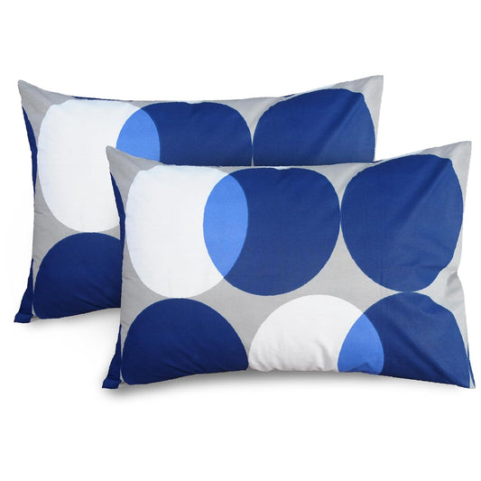 Huesland by Ahmedabad Cotton 144 TC Cotton Pillow Cover Set of 2 | Blue & Grey