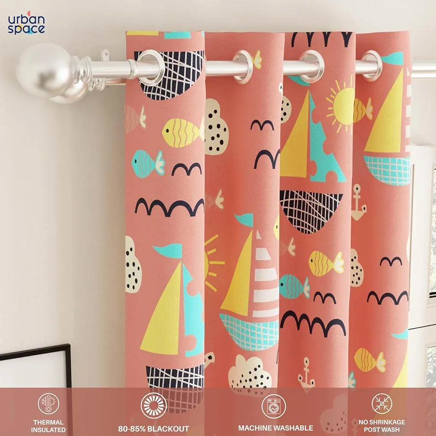 Urban Space Digital Printed Blackout Curtains for Door Bedroom Room Darkening Blackout Kids Decorative Curtains, 1 Piece Curtain Nemo Terra