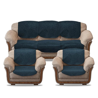 Cloth Fusion Italian Velvet Sofa Cover 5 Seater Set Perfect Floral Embossed Sofa Cover 3 Seater and 2 Seater Blue