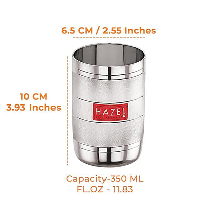 Hazel Stainless Steel Drinking Glasses 350 ml Unbreakable Glass Set with Glossy Finish Design & Dishwasher Safe Set of 6